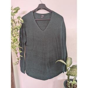 Teal a.n.a. V-Neck Tunic Knit Sweater SZ XL Curved Hem